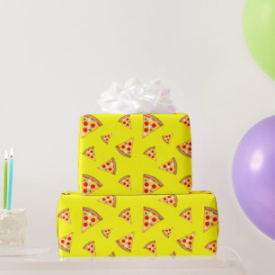 Coole und lustige Pizzaschnitte in Neonrosa Geschenkpapier
