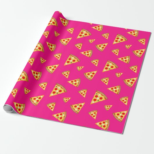 Coole und lustige Pizzaslicen in heißen Rosa Geschenkpapier (Ungerollt)