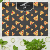 Coole und lustige Pizzaslicmuster Monogram Geschirrtuch (Gefaltet)