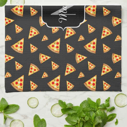 Coole und lustige Pizzaslicmuster Monogram Geschirrtuch (Gefaltet)