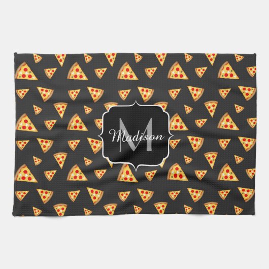 Coole und lustige Pizzaslicmuster Monogram Geschirrtuch (Horizontal)