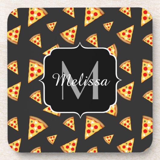Coole und lustige Pizzaslicmuster Monogram Getränkeuntersetzer (Vorderseite)