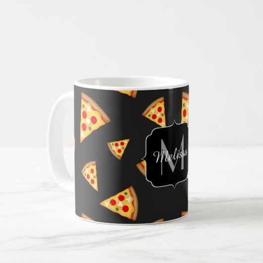 Coole und lustige Pizzaslicmuster Monogram Kaffeetasse (Vorderseite Links)