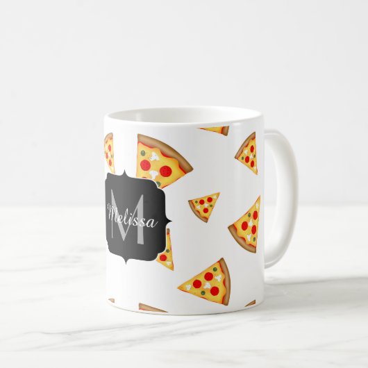 Coole und lustige Pizzaslicmuster Monogram Kaffeetasse (VorderseiteRechts)