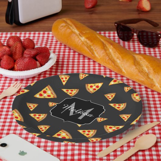 Coole und lustige Pizzaslicmuster Monogram Pappteller (Picknick)
