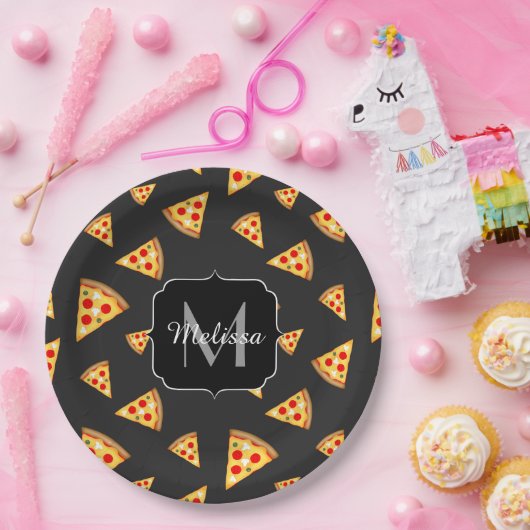 Coole und lustige Pizzaslicmuster Monogram Pappteller (Party)