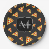 Coole und lustige Pizzaslicmuster Monogram Pappteller (Vorderseite)