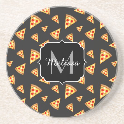 Coole und lustige Pizzaslicmuster Monogram Sandstein Untersetzer (Vorne)