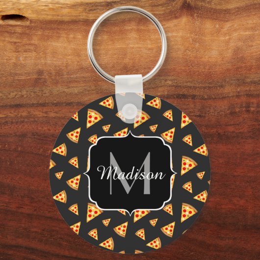 Coole und lustige Pizzaslicmuster Monogram Schlüsselanhänger (Vorderseite)