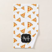 Coole und lustige Pizzaslicmuster Monogramm weiß Badhandtuch Set (Handtuch)