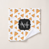 Coole und lustige Pizzaslicmuster Monogramm weiß Badhandtuch Set (Waschlappen)