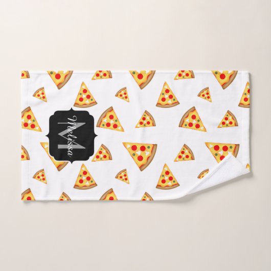Coole und lustige Pizzaslicmuster Monogramm weiß Badhandtuch Set (Handtuch)
