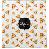 Coole und lustige Pizzaslicmuster Monogramm weiß Duschvorhang (Vorderseite)