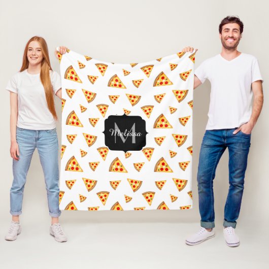 Coole und lustige Pizzaslicmuster Monogramm weiß Fleecedecke (Beispiel)