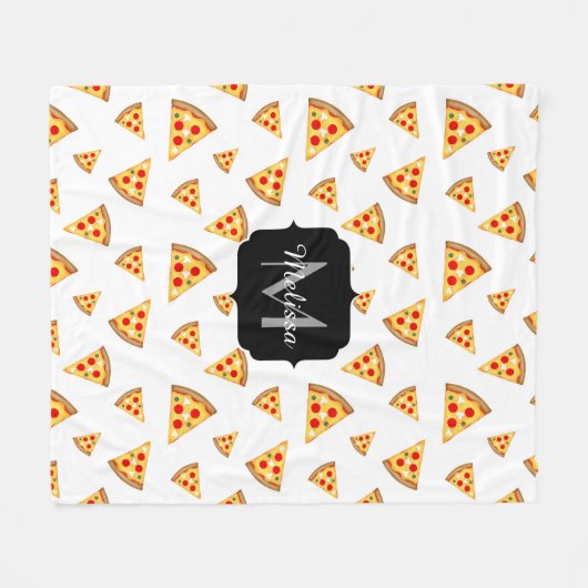 Coole und lustige Pizzaslicmuster Monogramm weiß Fleecedecke (Vorderseite (Horizontal))