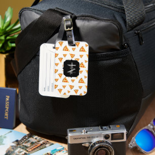 Coole und lustige Pizzaslicmuster Monogramm weiß Gepäckanhänger