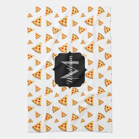 Coole und lustige Pizzaslicmuster Monogramm weiß Geschirrtuch (Vertikal)