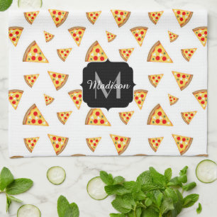 Coole und lustige Pizzaslicmuster Monogramm weiß Geschirrtuch