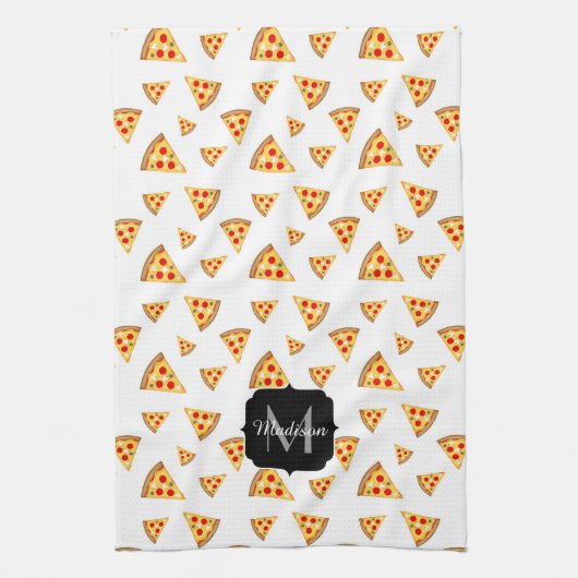 Coole und lustige Pizzaslicmuster Monogramm weiß Geschirrtuch (Vertikal)