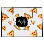 Coole und lustige Pizzaslicmuster Monogramm weiß Große Geschenktüte (Vorderseite)