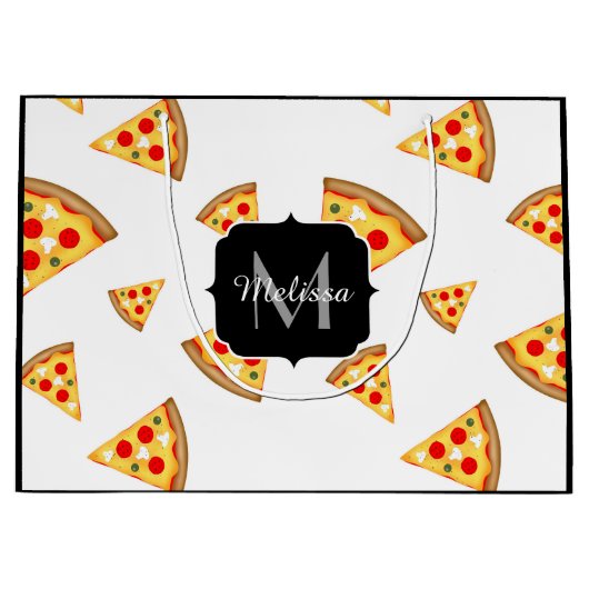 Coole und lustige Pizzaslicmuster Monogramm weiß Große Geschenktüte (Vorderseite)