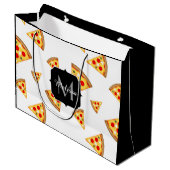 Coole und lustige Pizzaslicmuster Monogramm weiß Große Geschenktüte (Vorderseite Schrägansicht)