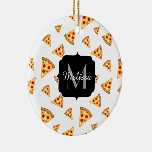 Coole und lustige Pizzaslicmuster Monogramm weiß Keramik Ornament (Rechts)