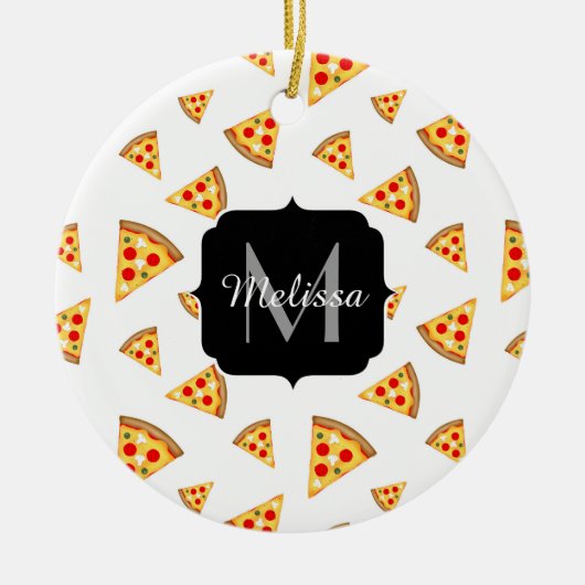 Coole und lustige Pizzaslicmuster Monogramm weiß Keramik Ornament (Vorne)