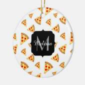 Coole und lustige Pizzaslicmuster Monogramm weiß Keramik Ornament (Links)