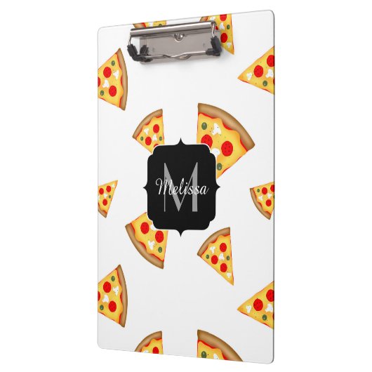 Coole und lustige Pizzaslicmuster Monogramm weiß Klemmbrett (Links)