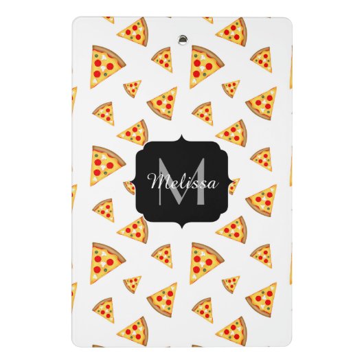 Coole und lustige Pizzaslicmuster Monogramm weiß Mini Klemmbrett (Rückseite)