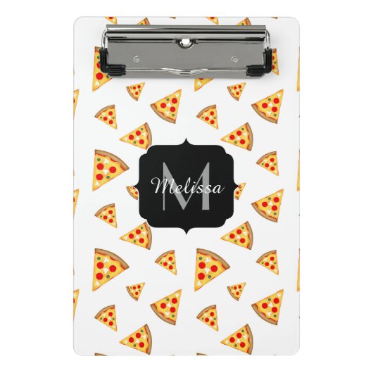 Coole und lustige Pizzaslicmuster Monogramm weiß Mini Klemmbrett (Vorderseite)
