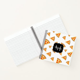 Coole und lustige Pizzaslicmuster Monogramm weiß Notizblock