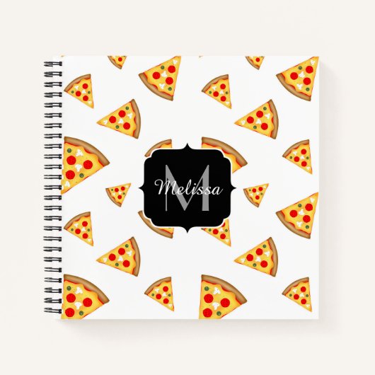 Coole und lustige Pizzaslicmuster Monogramm weiß Notizblock (Vorderseite)