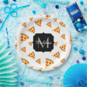 Coole und lustige Pizzaslicmuster Monogramm weiß Pappteller (Party)