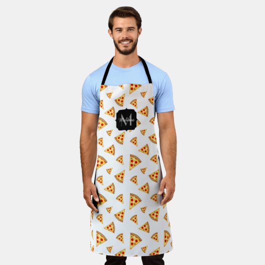 Coole und lustige Pizzaslicmuster Monogramm weiß Schürze (Getragen)