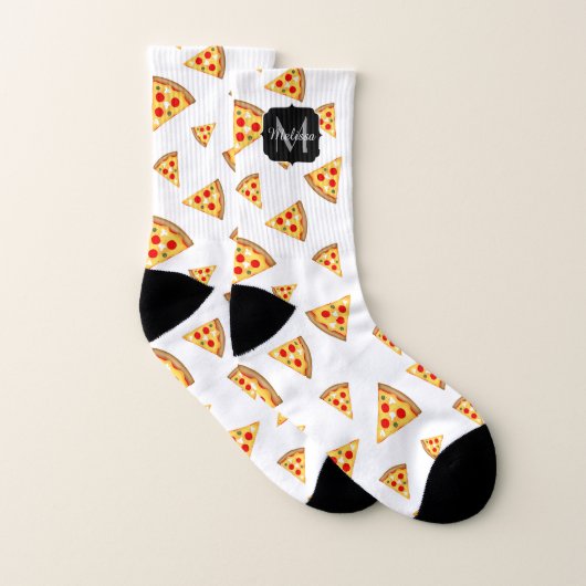 Coole und lustige Pizzaslicmuster Monogramm weiß Socken (Paar)