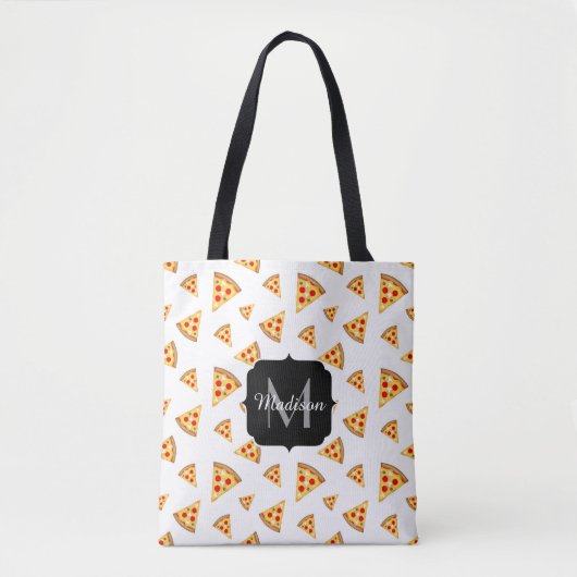Coole und lustige Pizzaslicmuster Monogramm weiß Tasche (Vorderseite)