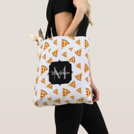 Coole und lustige Pizzaslicmuster Monogramm weiß Tasche