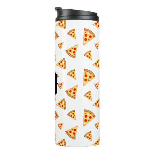 Coole und lustige Pizzaslicmuster Monogramm weiß Thermosbecher (Nach rechts gedreht)