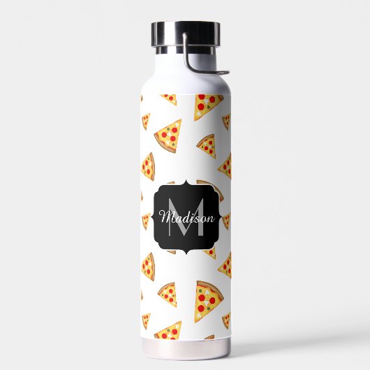 Coole und lustige Pizzaslicmuster Monogramm weiß Trinkflasche (Links)