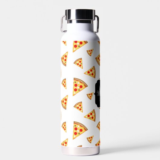 Coole und lustige Pizzaslicmuster Monogramm weiß Trinkflasche (Vorne)