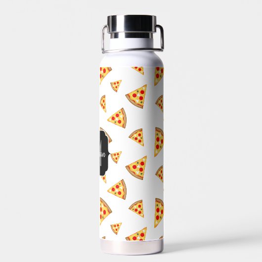 Coole und lustige Pizzaslicmuster Monogramm weiß Trinkflasche (Rückseite)
