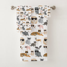 Coole und lustige Tiere mit Sonnenbrille Badhandtuch Set