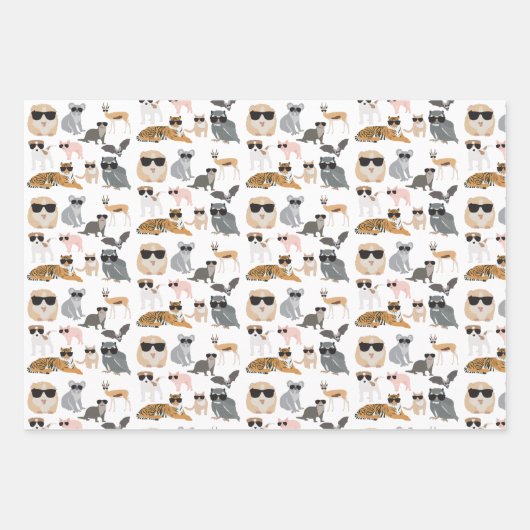 Coole und lustige Tiere mit Sonnenbrille Geschenkpapier Set (Vorderseite)