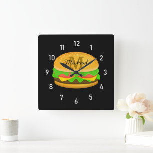 Coole und lustige Yummy-Monogramm und Nummern Quadratische Wanduhr