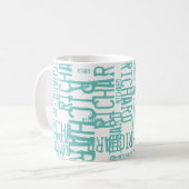 coole und moderne Blautypografie Kaffeetasse (Vorderseite Links)