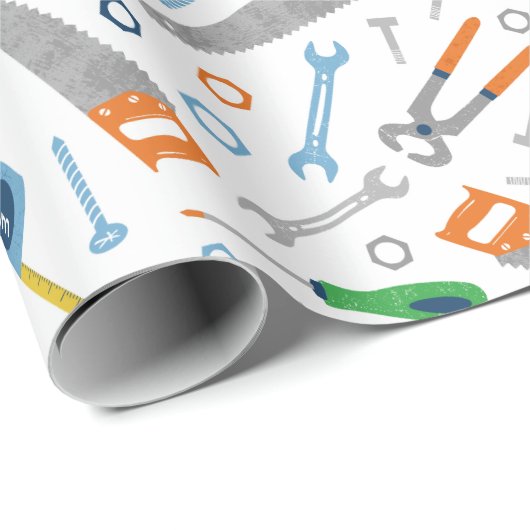 Coole und Niedliche Werkzeugmuster auf Weiß Geschenkpapier (Rolleneckpunkt)