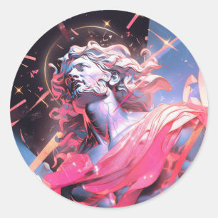 Coole Vaporwave-Statue von David in Pink Runder Aufkleber