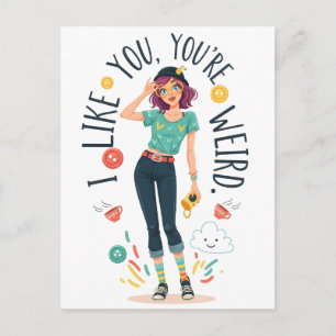 Coole verrückte Mädchen-Illustration Ich mag dich  Postkarte